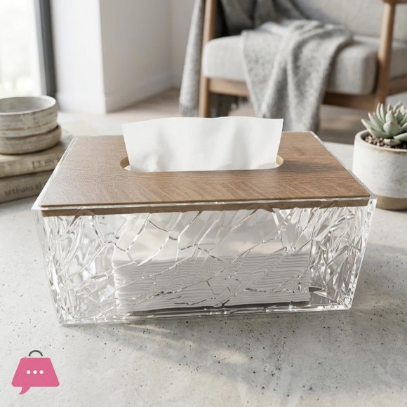 1 Crystal Texture Acrylic Tissue Box with Wooden Lid
