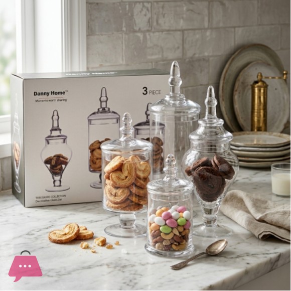 Danny Home Decorative Cookie Glass Jar Set 3pcs