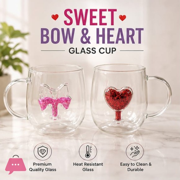 SWEET GLASS BOW & HEART SHAPE GLASS CUP 1-PCS