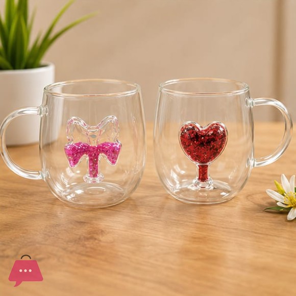 SWEET GLASS BOW & HEART SHAPE GLASS CUP 1-PCS