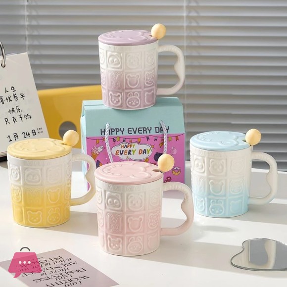 Cute Ceramic Mug with Lid High-Quality Ceramic Drink Milk, Water, or Coffee at Home 1Pcs