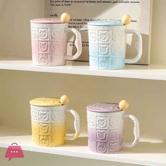 Cute Ceramic Mug with Lid High-Quality Ceramic Drink Milk, Water, or Coffee at Home 1Pcs
