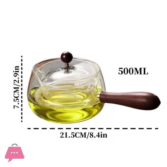 High Borosilicate Heat-Resistant Glass Side Handle Teapot Rotating Tea Separation Insulating Glass Tea Kettle -500ML