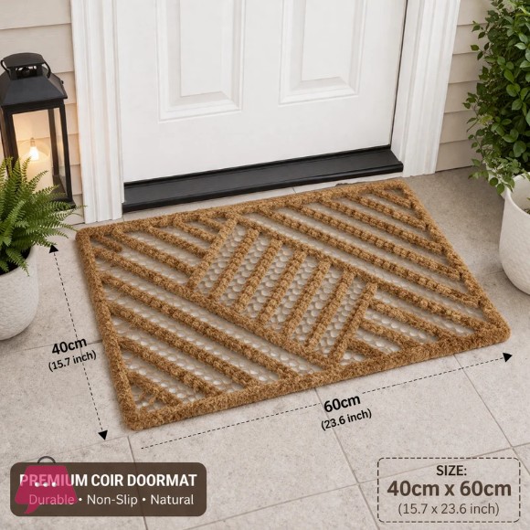 Scraper Coir Mat Invert Design – Heavy Duty Non-Slip 40cm x 60cm