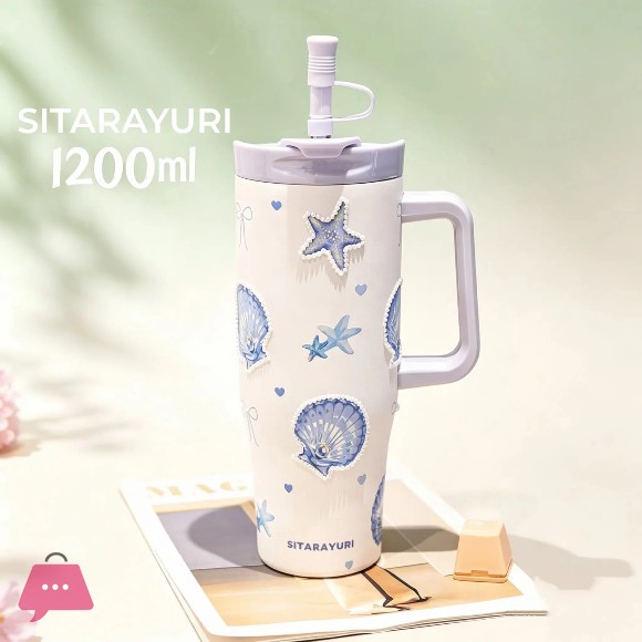 SITARAYURI™ Original Stainless Steel Fancy Tumblers - 1200 ml - With Steel Straw & Stopper - Sus 304 - Hot & Cold
