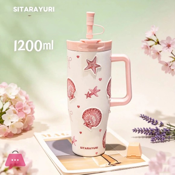 SITARAYURI™ Original Stainless Steel Fancy Tumblers - 1200 ml - With Steel Straw & Stopper - Sus 304 - Hot & Cold