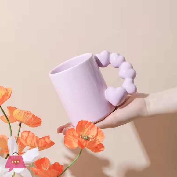 Trendy Aesthetic 3D Ceramic Candy Colored Heart Handle Mug 1Pcs
