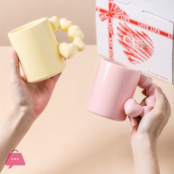 Trendy Aesthetic 3D Ceramic Candy Colored Heart Handle Mug 1Pcs