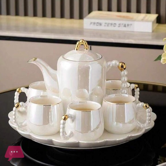 White Pearl Luxury Tea Set with Revolving Tray