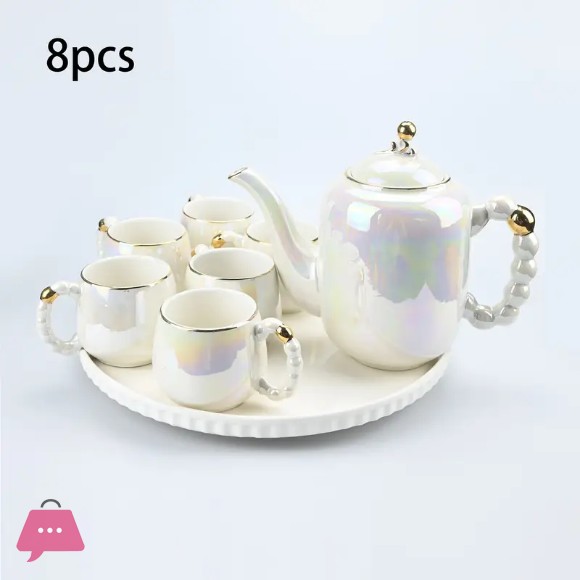 White Pearl Luxury Tea Set with Revolving Tray