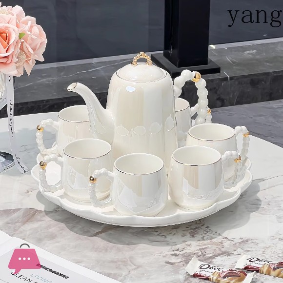 White Pearl Luxury Tea Set with Revolving Tray
