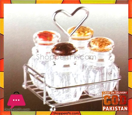 4 Piece Acrylic Condiment Cruet Set With S/Steel Stand in Pakistan