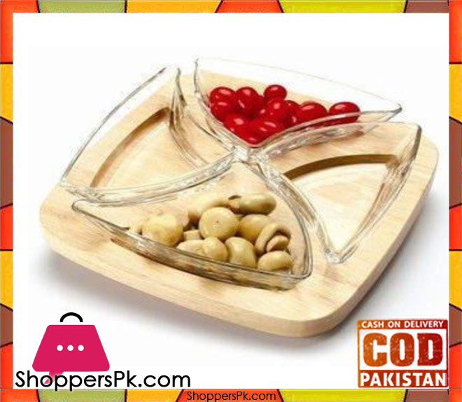 Billi 4-Pieces GW-310 Appetizer Server With Woody Tray Thailand Made