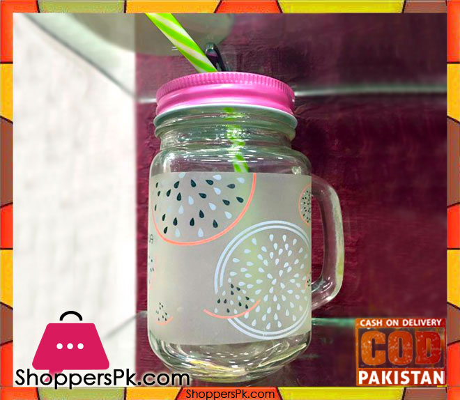 Mason Jar Fruit Print Check Led &amp; Color Straw