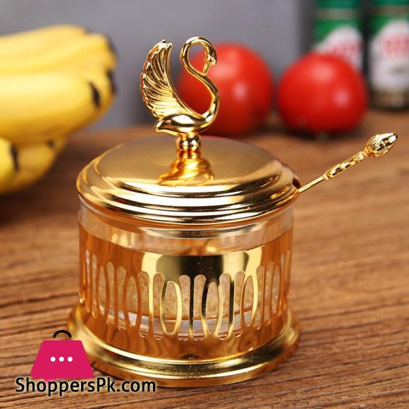 Unique Jars Style Gold Finish Metal Glass Sugar Jar Storage  Bottle Tableware