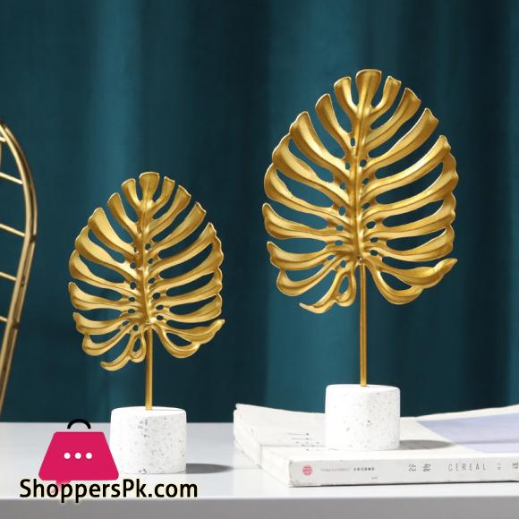 Fake Palm Leaves Artificial Monstera Tree Branch Iron Ginkgo Leafs Metals Plant Gold Sculpture Crafts Home Desktop Decor 20cm