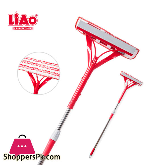 LiAo Double Use Long Glass Cleaning Wiper Window Cleaner with Microfiber Brush &amp; Hand Squeegee - B130062