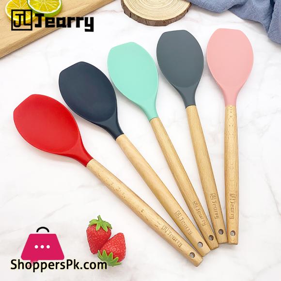Wooden Handle Spatula 1 Piece Heat Resistant Food Grade Silicone Cooking Utensils