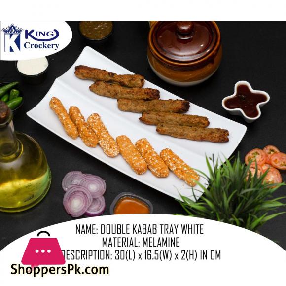 King Melamine Double Kabab Tray - Serving Tray -  Melamine Material - White &amp; Black