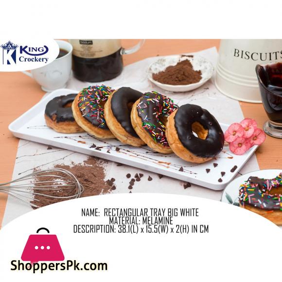 King Melamine Rectangular Tray Big Size - Melamine Material - White &amp; Black