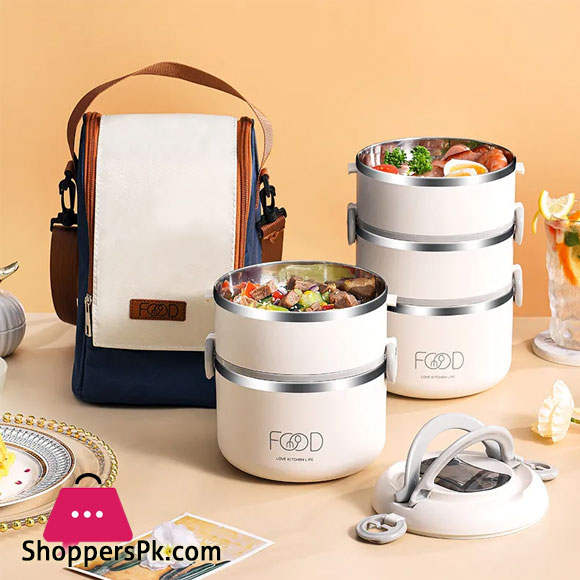 2 Layer Stainless Steel Lunch Box With Spoon Portable Japanese Style with Thermal Bag