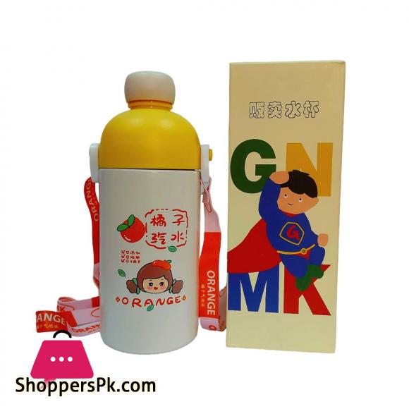 Stainless Steel Sipper Water Bottle: 500ml Thermos Cup for Kids with Straw and Carrying Strap High-Quality