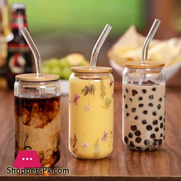 Durable Tea Juice Milk Glass Cup Can Shape Coffee Mug Glass Drink Cup With Straw High Borosilicate Glass Drinkware 470ML 1Pcs