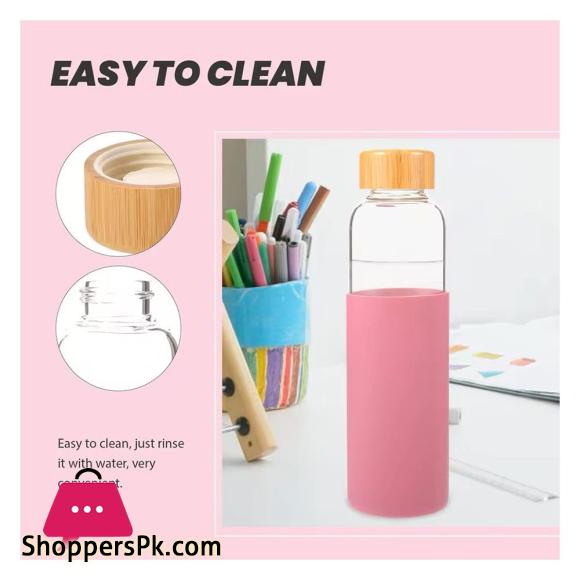 Glass Water Bottle With Wooden Cap &amp;  Silicone Cover Assorted Colors