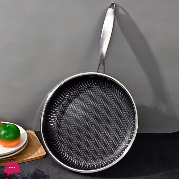 Honeycomb Laser Coated Stainless Steel Frying Pan Non-stick Omelet Pan - 24CM