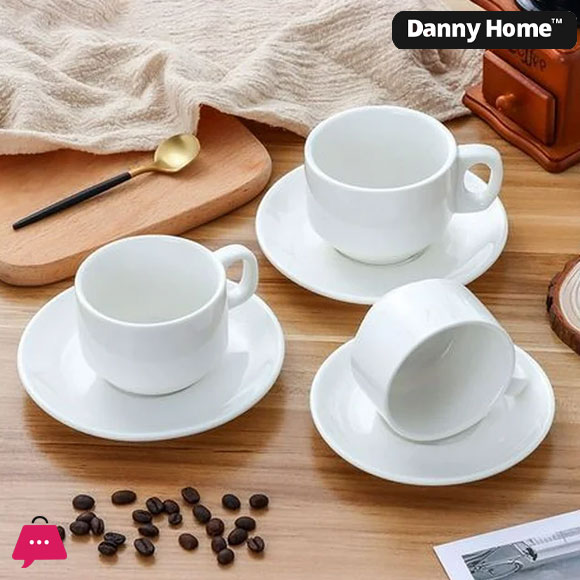 Danny Home Ceramic White 6 Cup and 6 Saucer 220ml