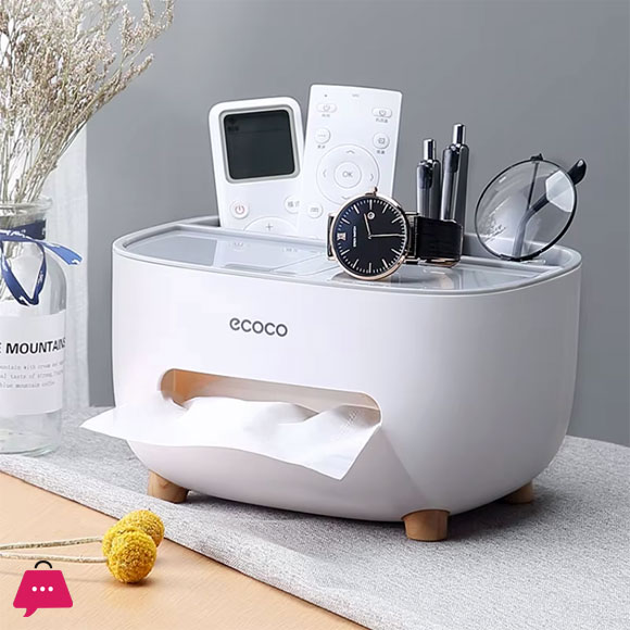 Multifunctional ECOCO Tissue Box Cover Holder with Storage Container