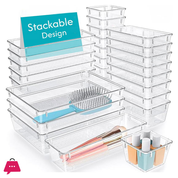 Acrylic  Drawer Organizer Set 5 Pcs Versatile Storage for Makeup, Jewelry, Vanity, Bathroom, Bedroom, Office Organizer Kitchen