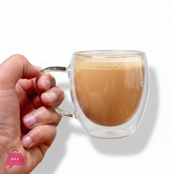 Premium Espresso Cups - Double Wall Insulated Mugs Handle - Heat Resistant Glass 250ML